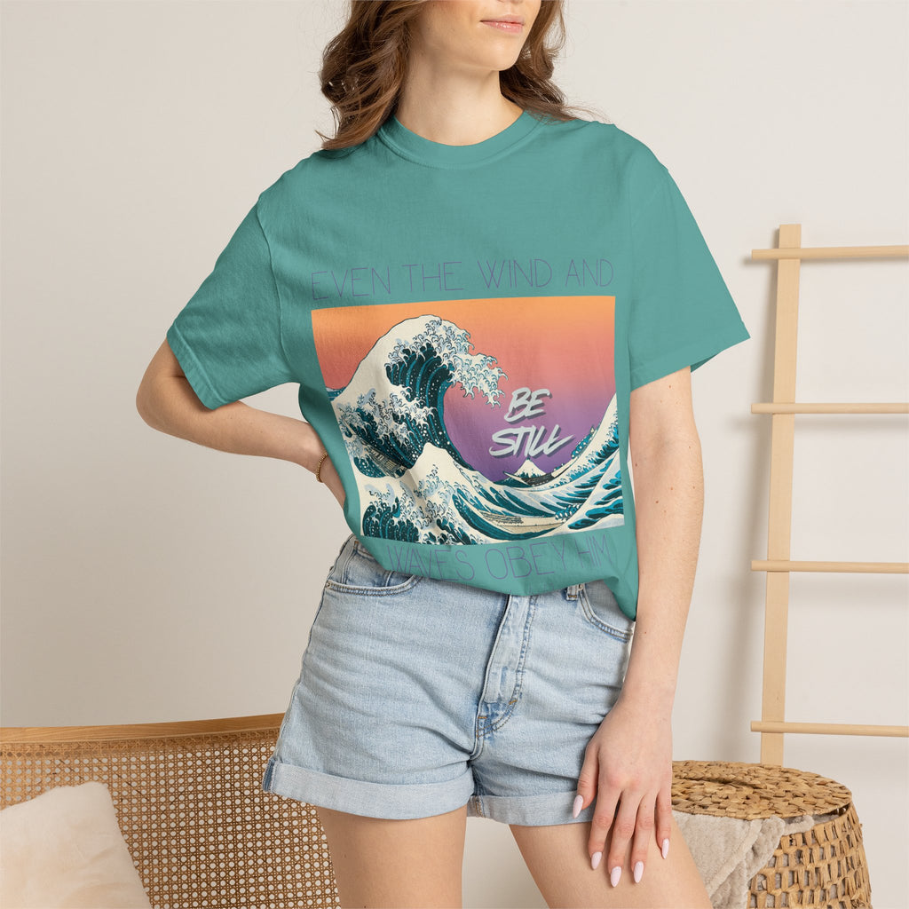 Wave Graphic T-Shirt — Retro 'Be Still' Sunset Ocean Tee